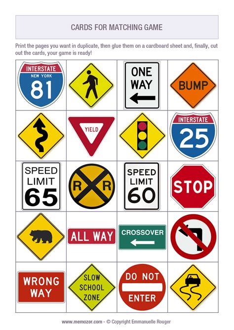 Road Sign Matching Game Printable